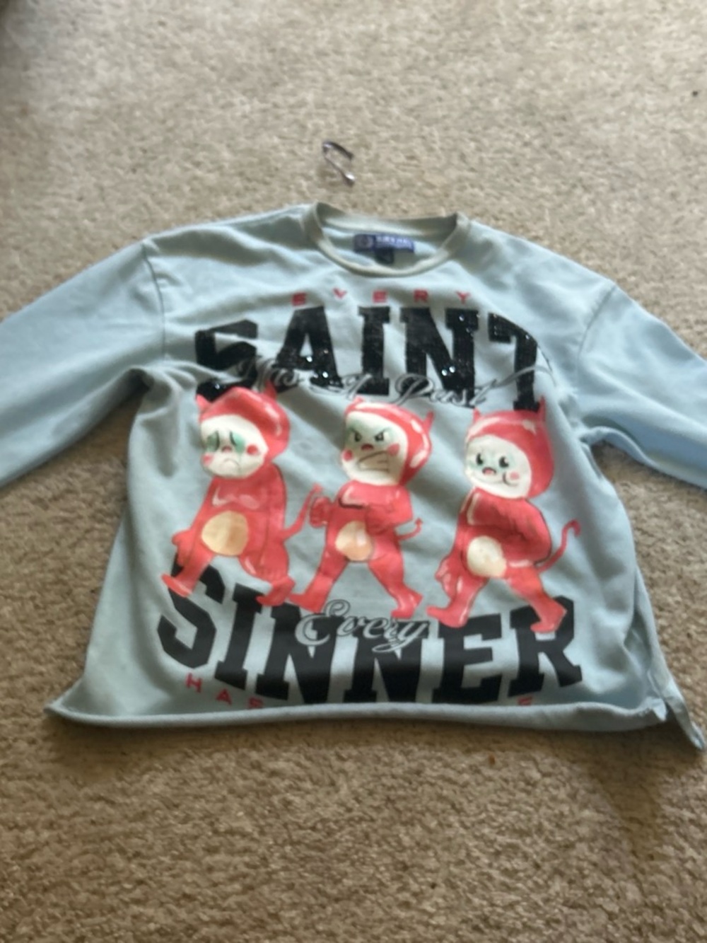 Kids Light Blue Graphic Sweatshirt with Red Cartoon Characters